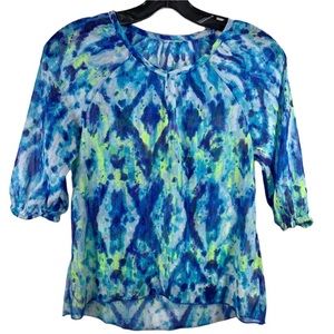 Semi Sheer Blue Shimmer Print V-neck Girls Size 12 Top
